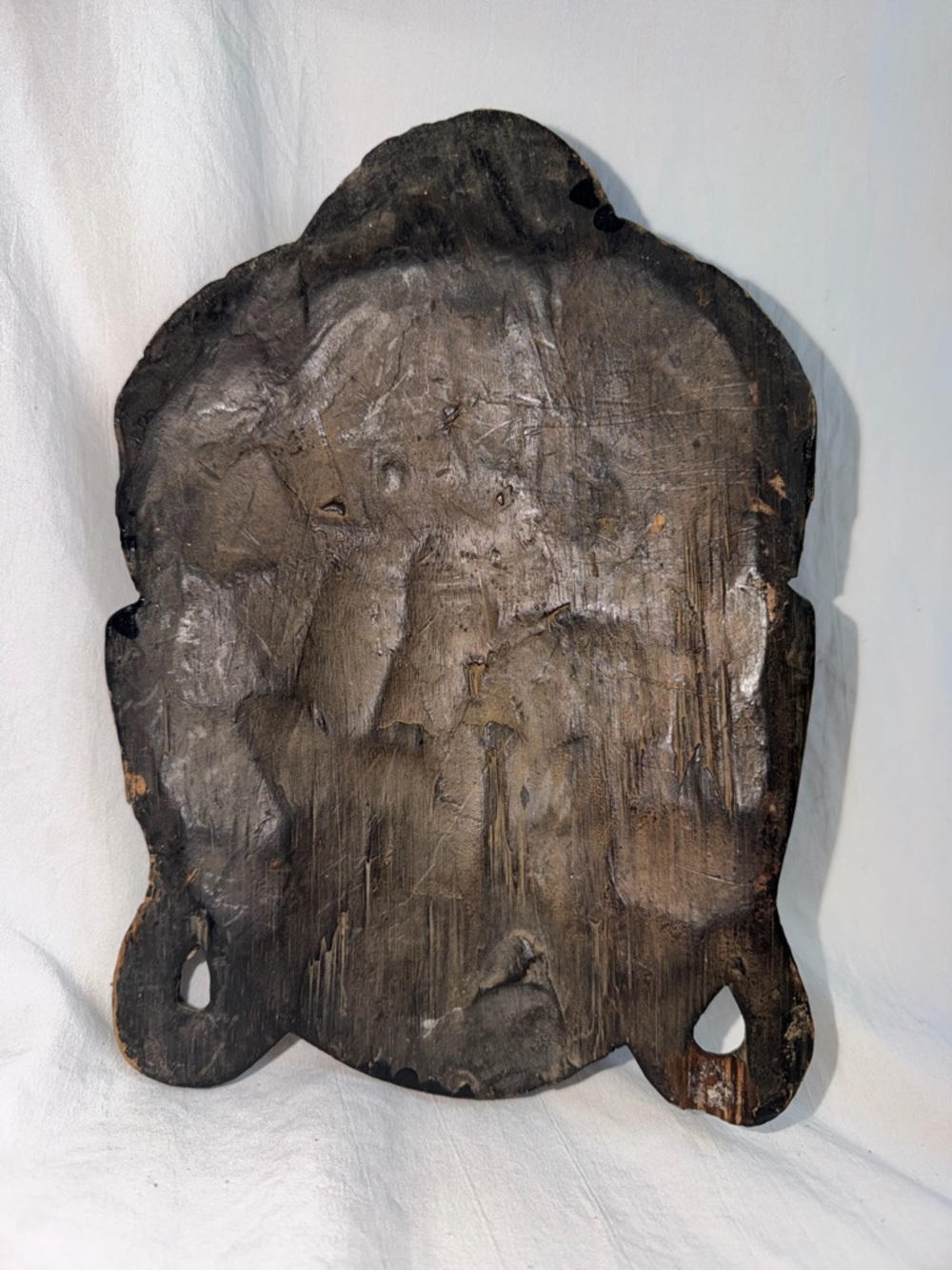 Vintage Hand Carved Wood Buddha Mask Wall Hanging Black Distressed 9.5" - Picture 5 of 6